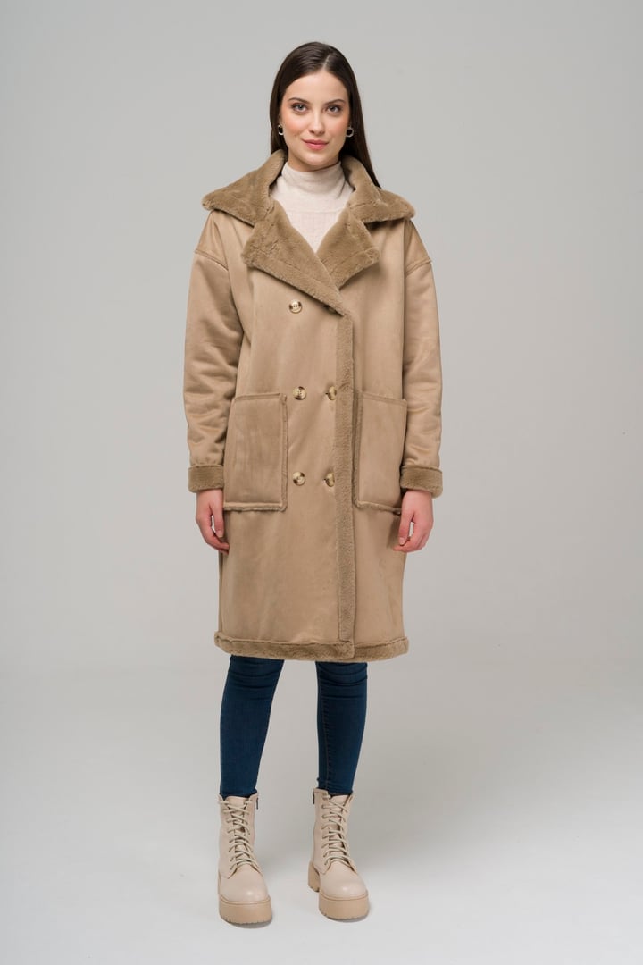 Torba Cepli Kruvaze Süet / Kürk Mont TAŞ 6496