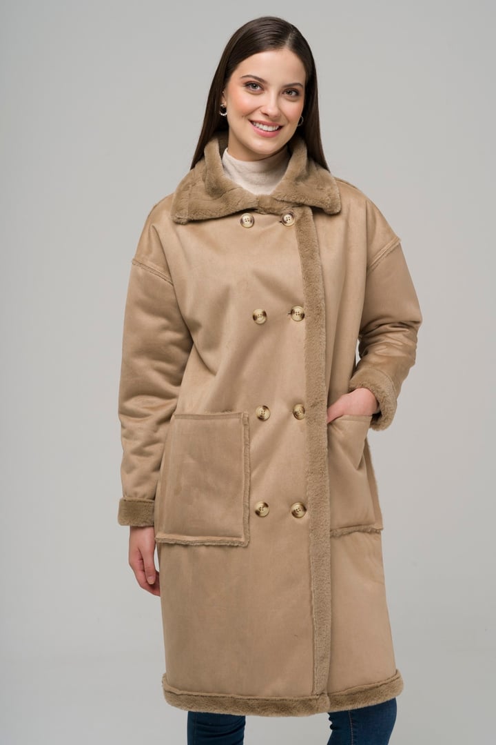 Torba Cepli Kruvaze Süet / Kürk Mont TAŞ 6496