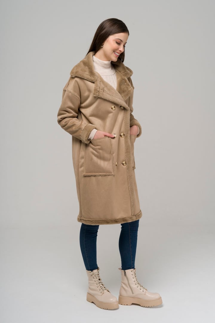 Torba Cepli Kruvaze Süet / Kürk Mont TAŞ 6496