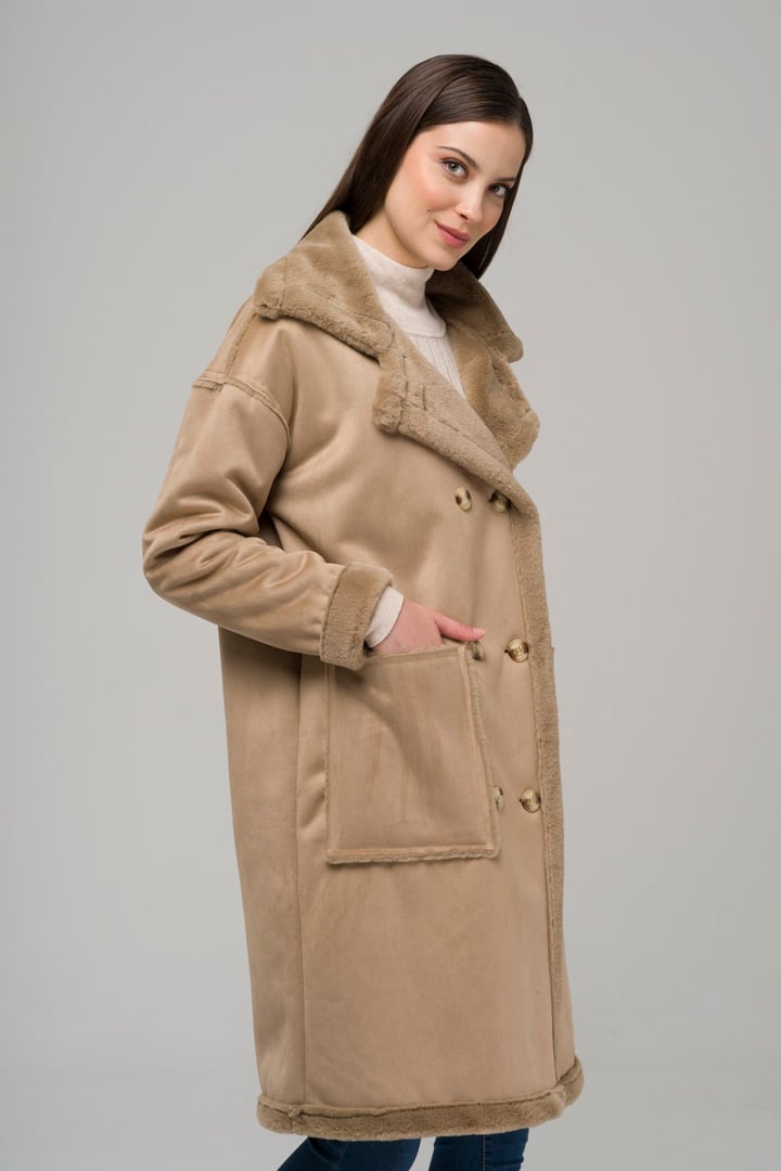 Torba Cepli Kruvaze Süet / Kürk Mont TAŞ 6496
