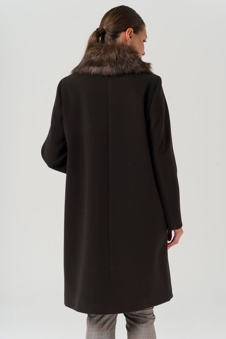 Yakası Çıkabilir Kürklü Büyük Beden Kaban KAHVE 3861