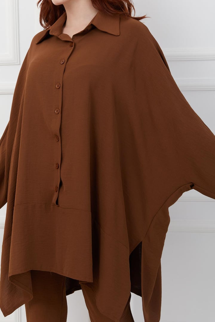 Yarasa Kol Yandan Yırtmaçlı Pantolon Tunik Takım K. KAHVE 9203