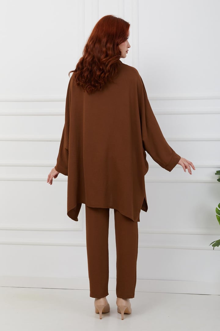 Yarasa Kol Yandan Yırtmaçlı Pantolon Tunik Takım K. KAHVE 9203