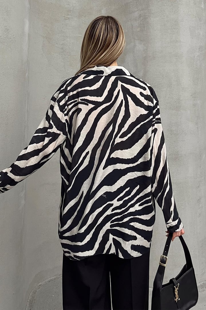 Zebra Desenli Salaş Gömlek SİYAH-TAŞ 9320