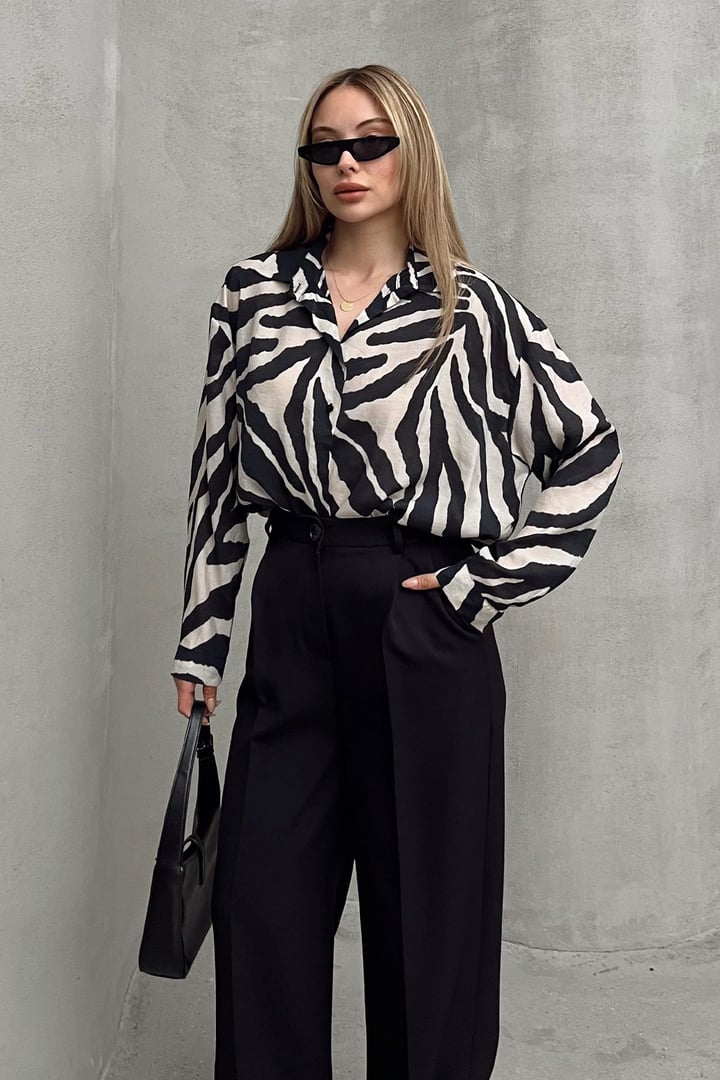 Zebra Desenli Salaş Gömlek SİYAH-TAŞ 9320
