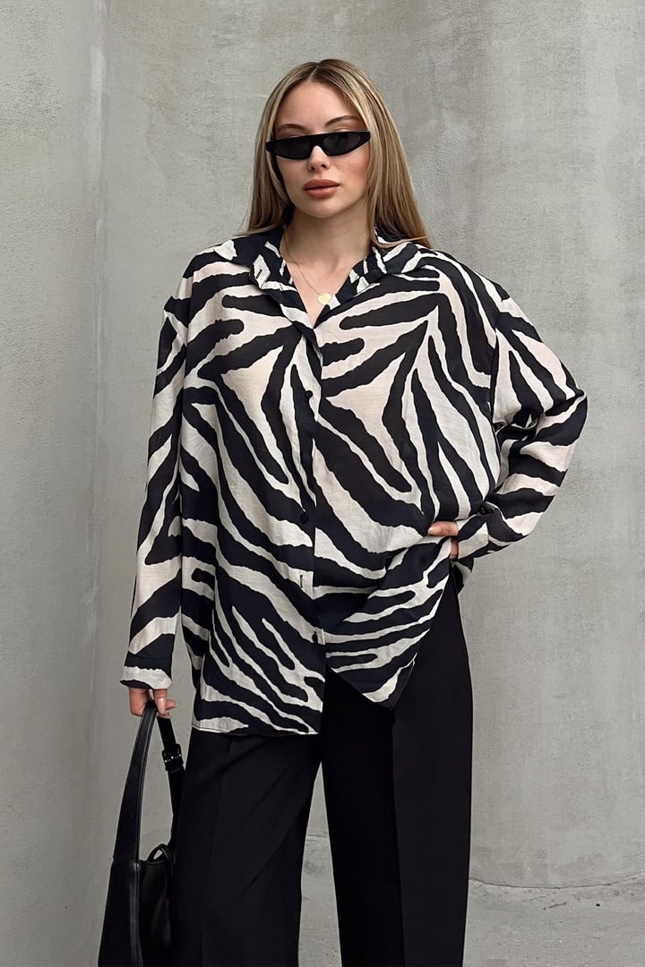 Zebra Desenli Salaş Gömlek SİYAH-TAŞ 9320