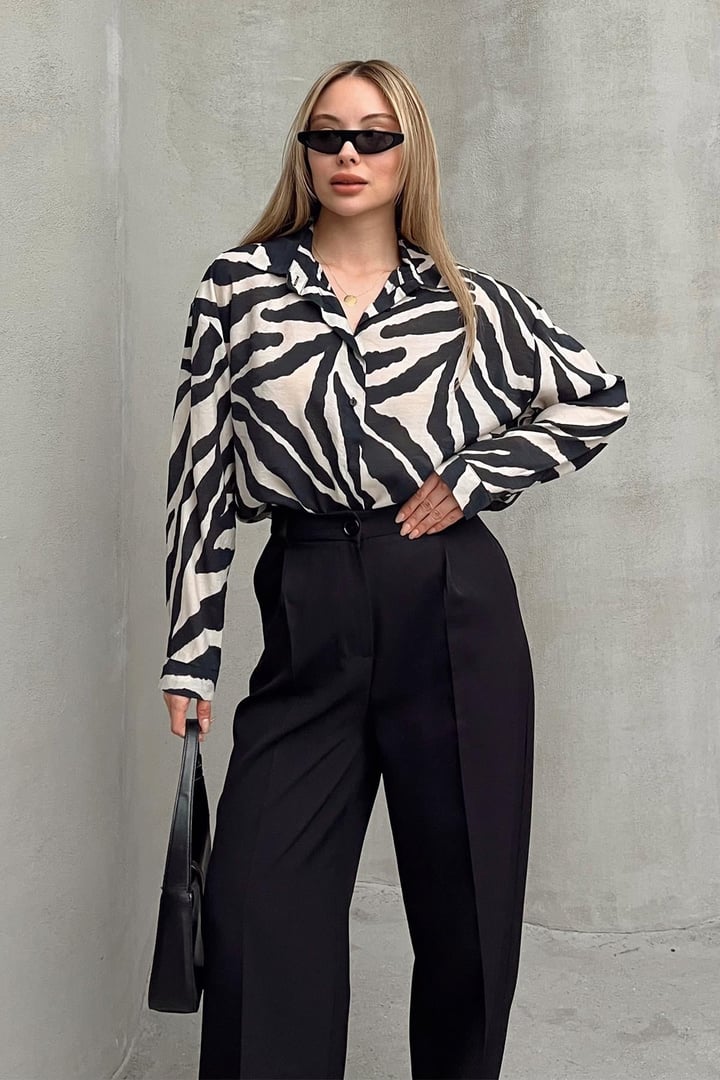 Zebra Desenli Salaş Gömlek SİYAH-TAŞ 9320