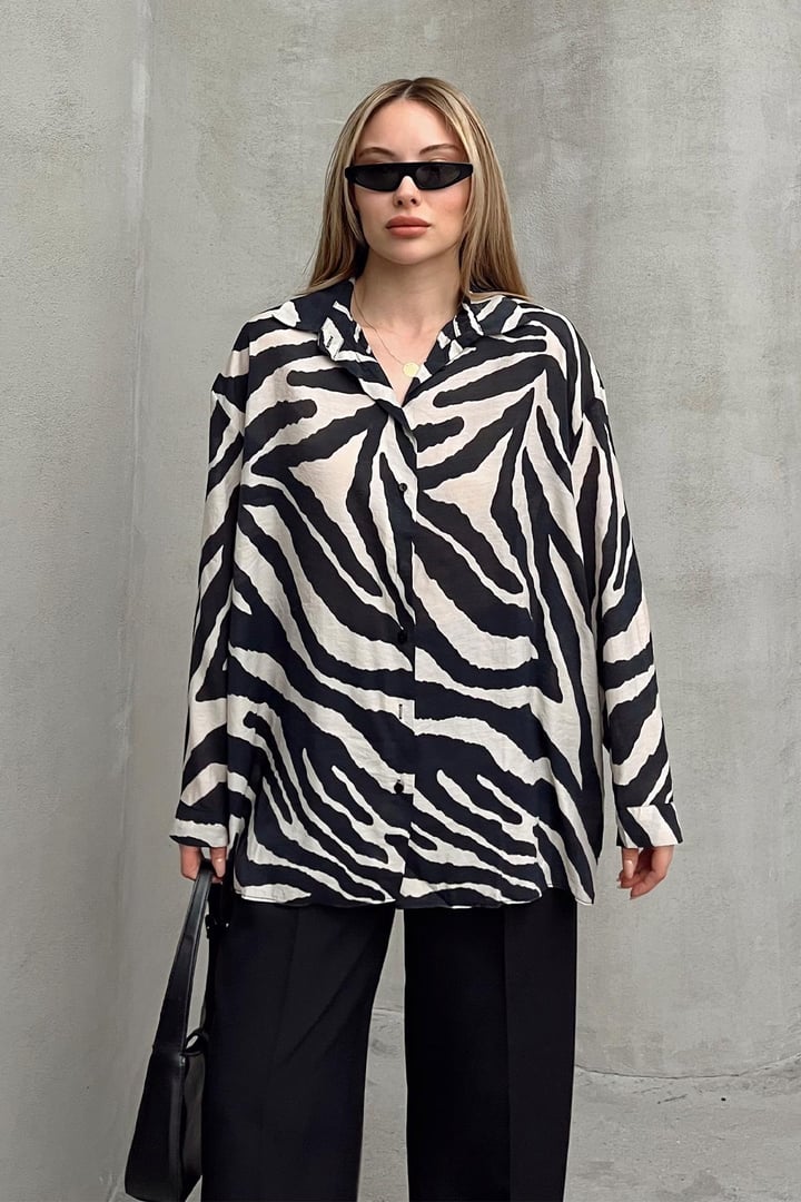 Zebra Desenli Salaş Gömlek SİYAH-TAŞ 9320