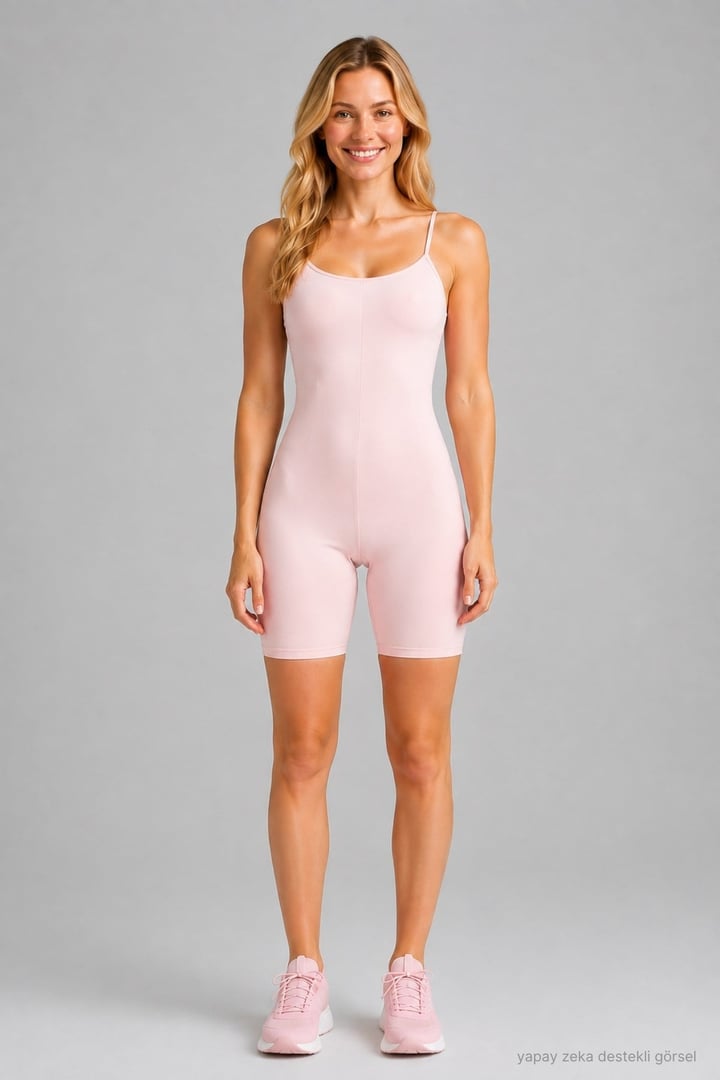İnce Askılı Body Tulum -Pembe