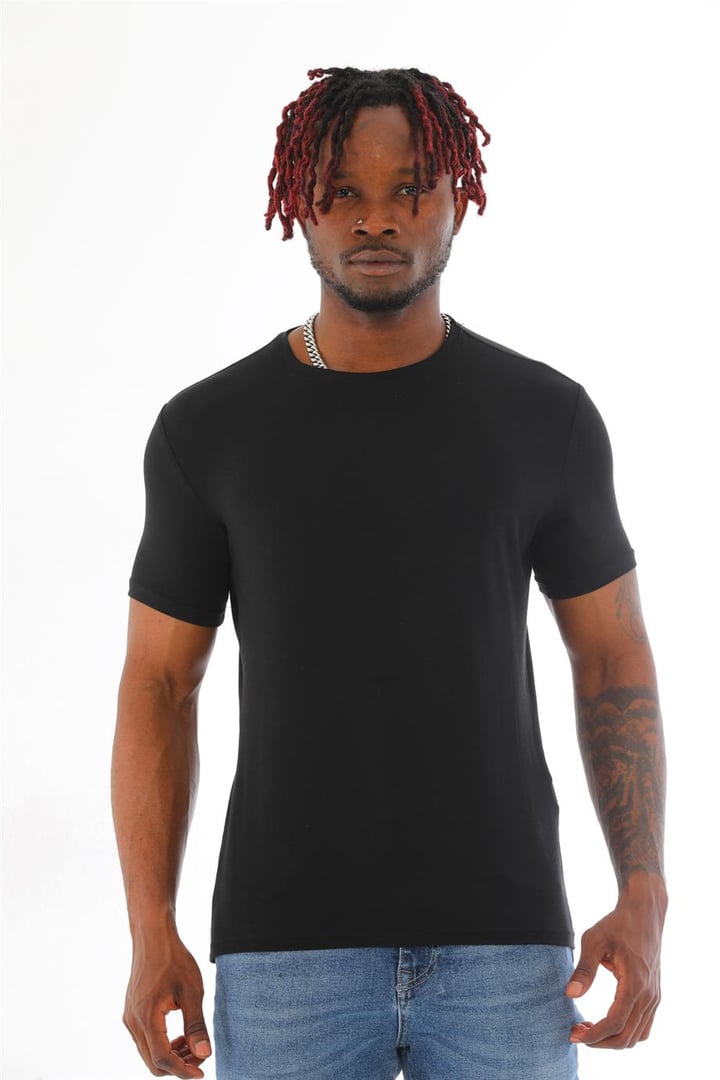 Erkek Slim Fit Modal Likra Basic Kısa Kol T-shirt-Siyah