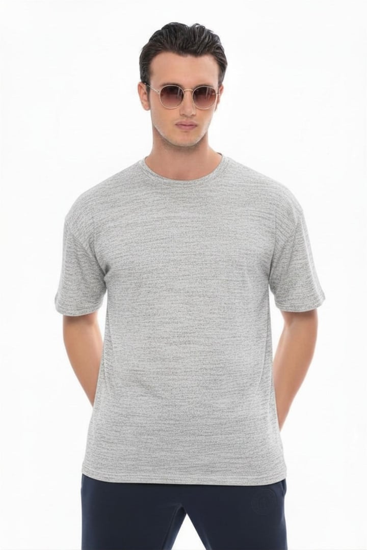 Erkek Oversize Tişört-Gri Melanj