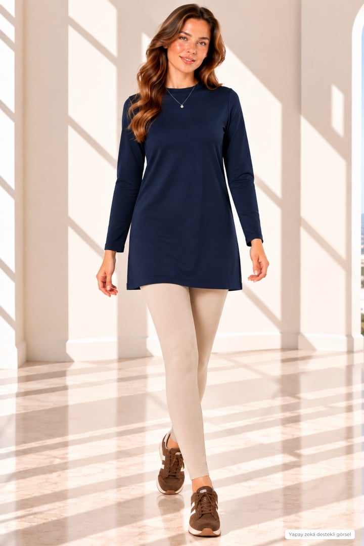 Tesettür Sweatshirt Tunik-Lacivert