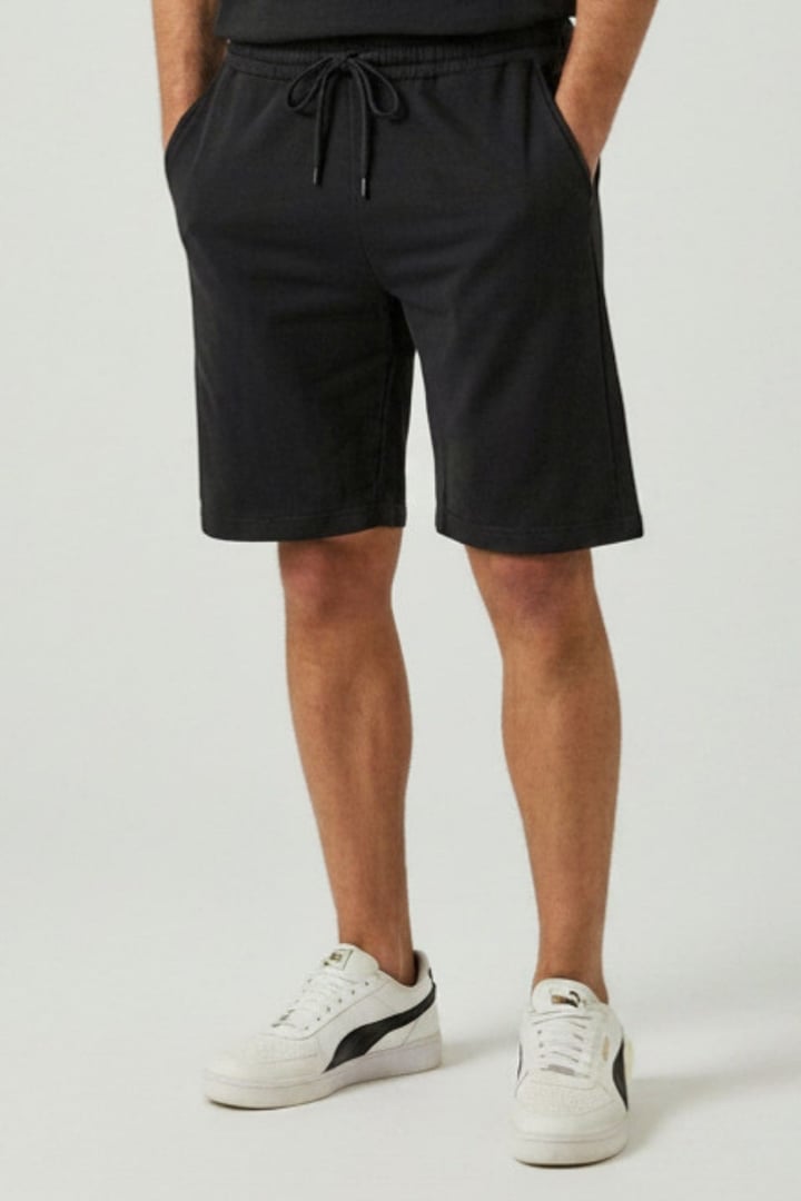 Erkek Regular Fit %100 Pamuk Baskısız Şort-Siyah