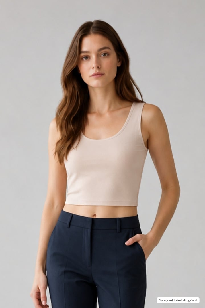 Crop Askılı Atlet-Ten Rengi