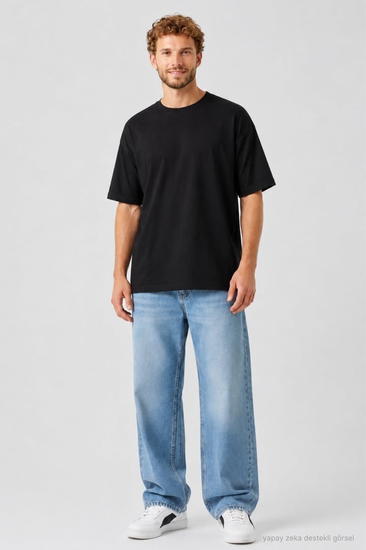 Erkek Oversize Tişört-Siyah