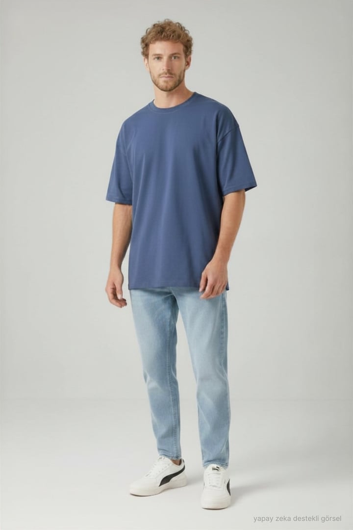 Erkek Oversize Tişört-Lacivert