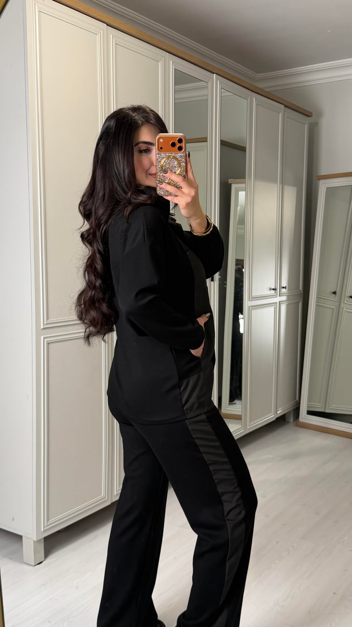 Ages Siyah Ceketli Paraşüt Detay Modal İkili Takım