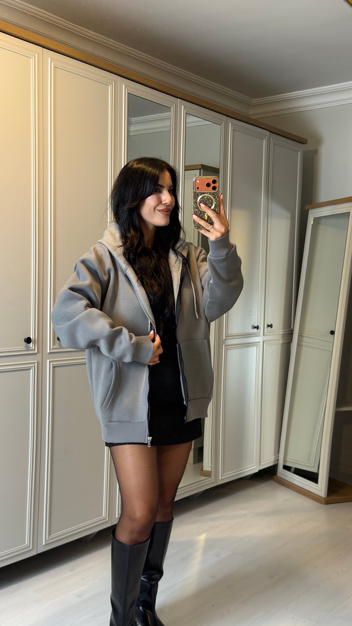 Alina Füme Kapüşonlu Üç İplik Sweatshirt