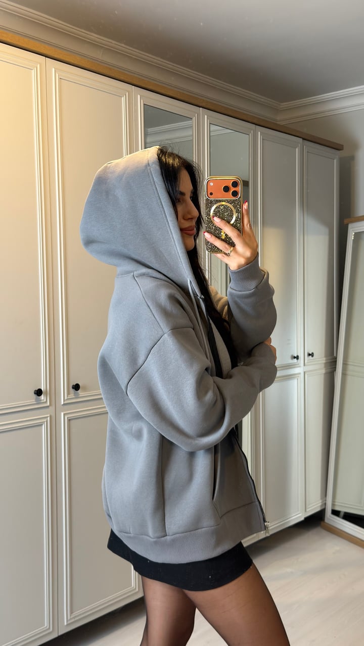 Alina Füme Kapüşonlu Üç İplik Sweatshirt