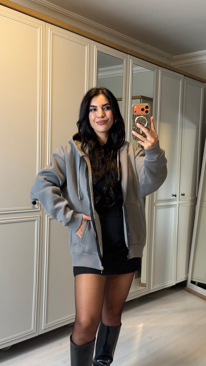 Alina Füme Kapüşonlu Üç İplik Sweatshirt
