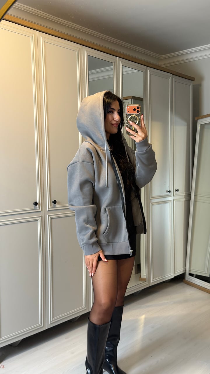 Alina Füme Kapüşonlu Üç İplik Sweatshirt