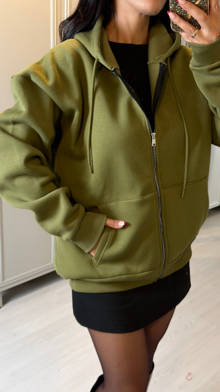 Alina Yeşil Kapüşonlu Üç İplik Sweatshirt