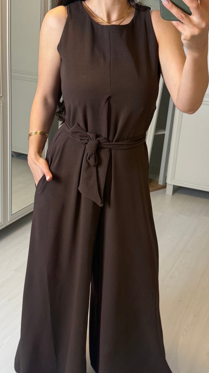 Alya Kahverengi Kemerli Bol Paça Tulum