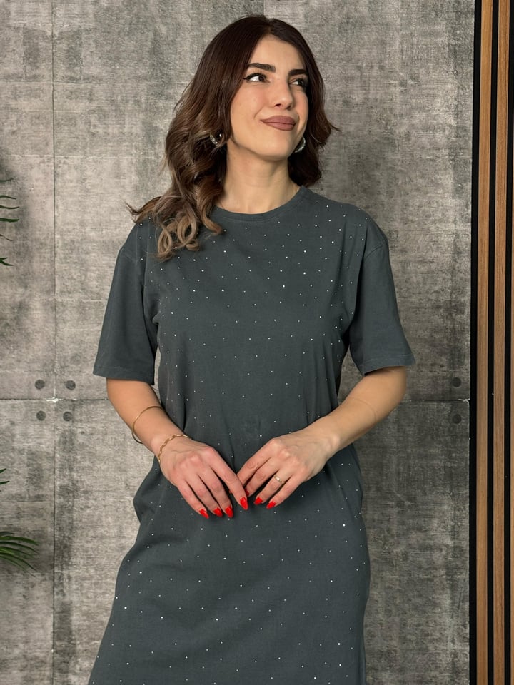 Baly Füme Taşlı Basic Elbise