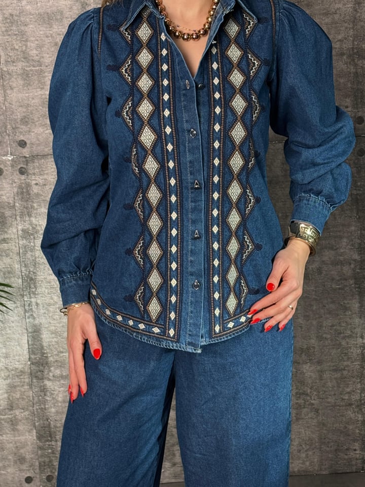 Bapy Mavi Tasarım Nakışlı Jean İkili Takım