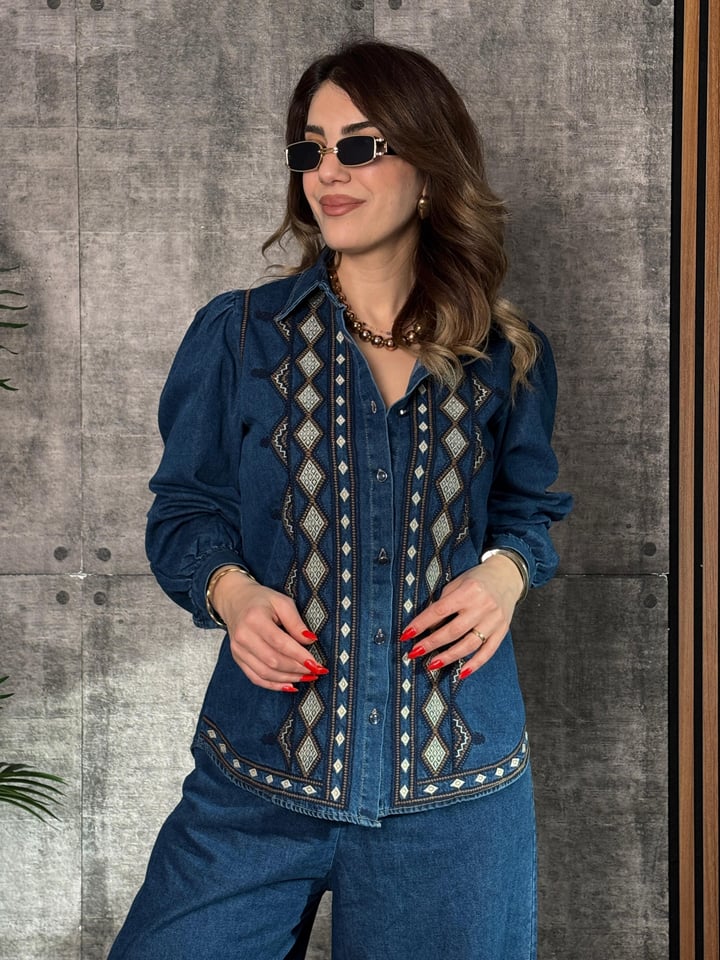 Bapy Mavi Tasarım Nakışlı Jean İkili Takım