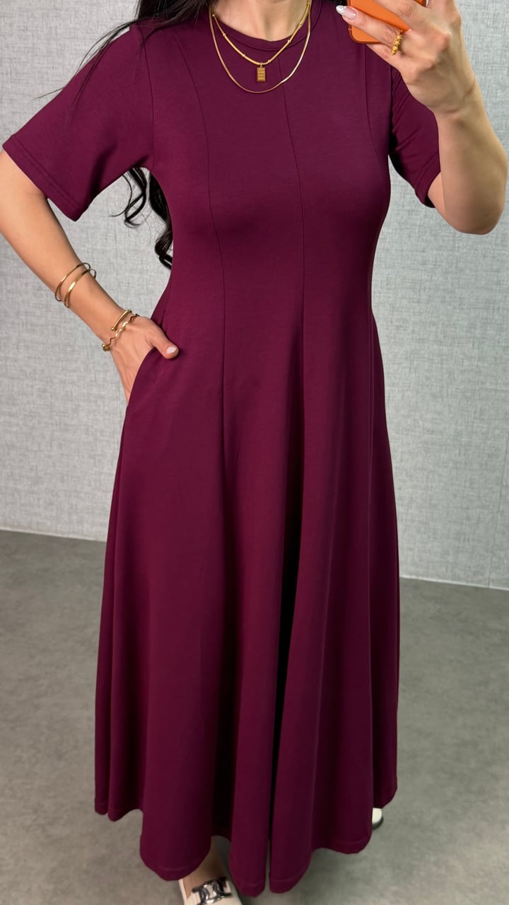 Beliz Bordo A Kesim Maxi Elbise