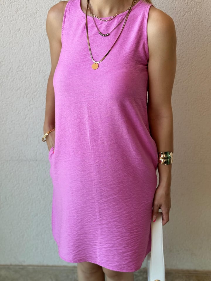Bellini Pembe Keten Elbise 
