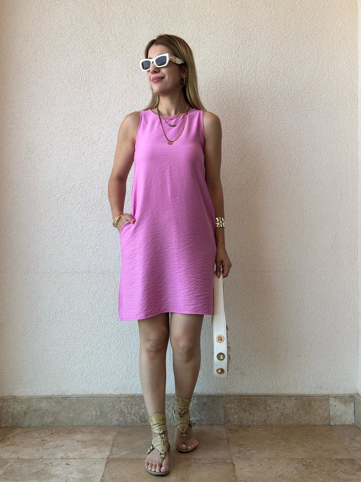 Bellini Pembe Keten Elbise 