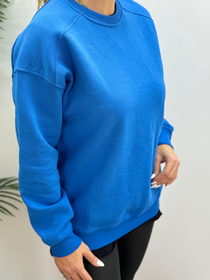 Bio Mavi İki İplik Şardonlu Bisiklet Yaka Sweatshirt