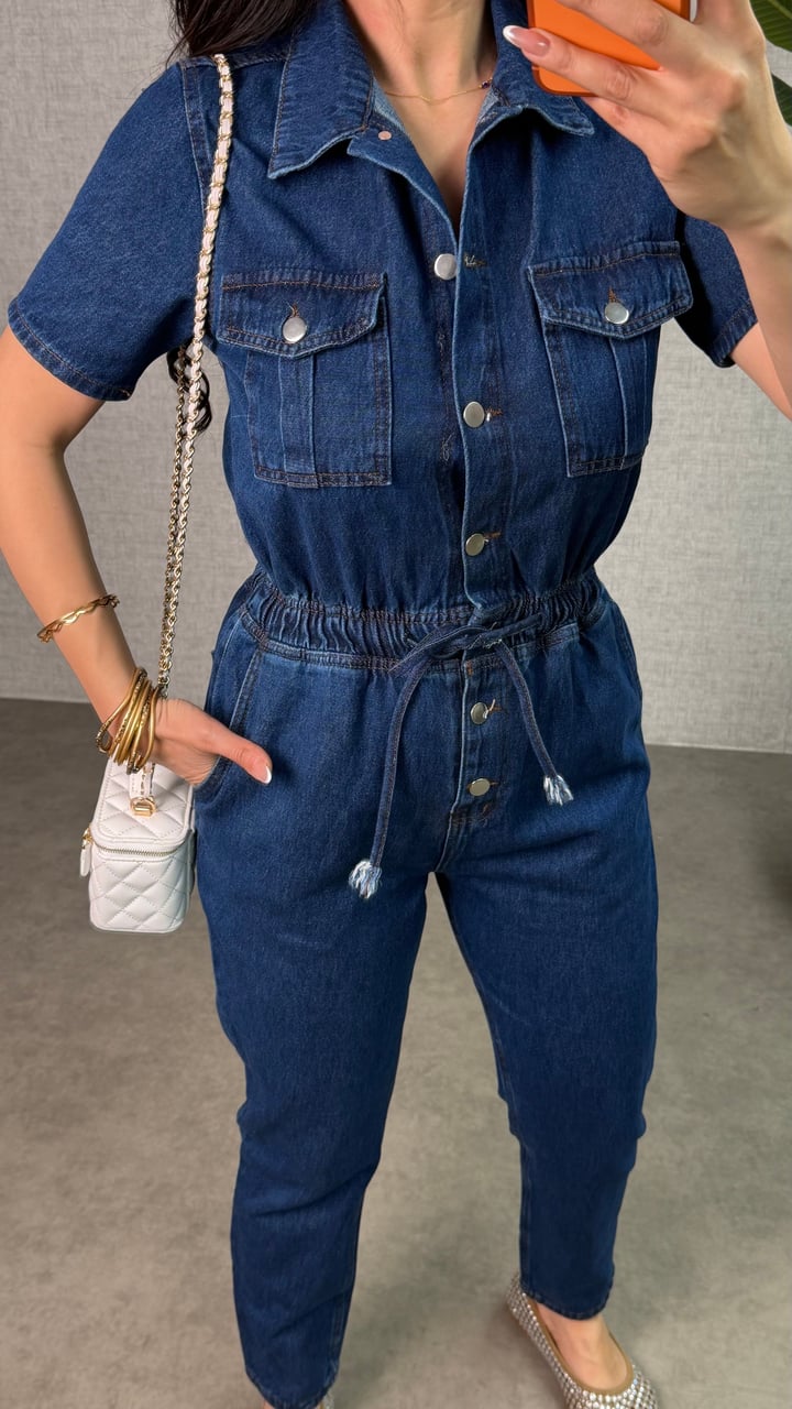 Bolly Beli Lastikli Denim Tulum