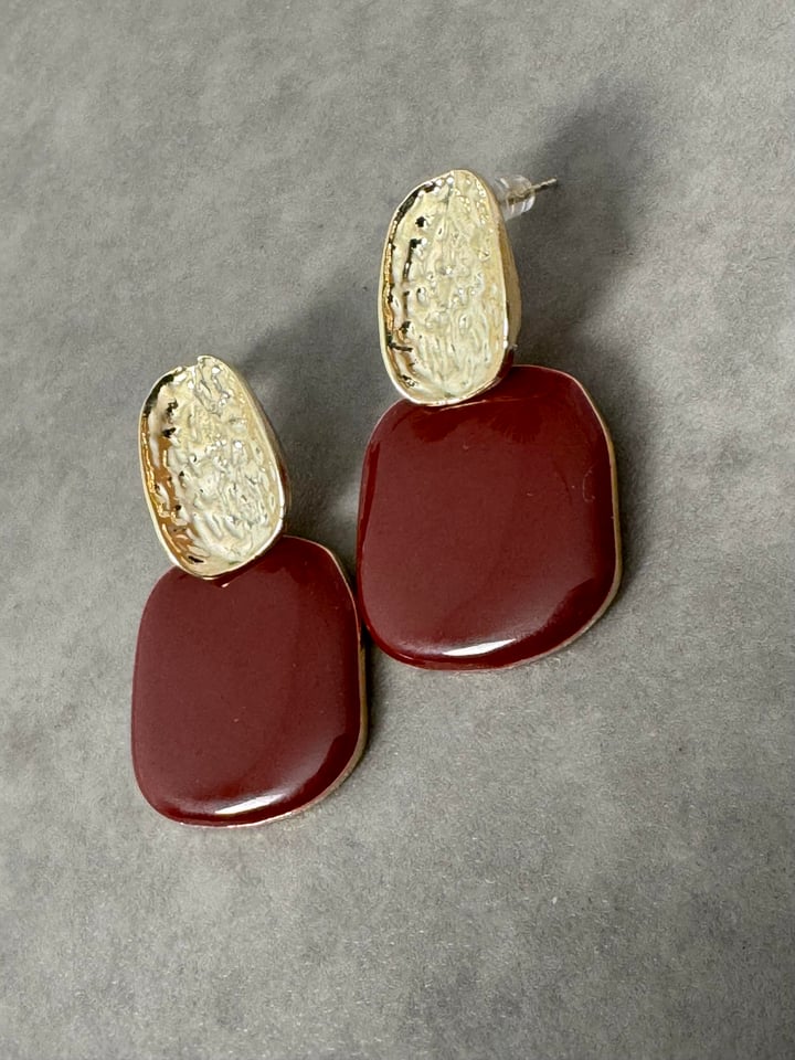 Bordo Gold Kare Küpe