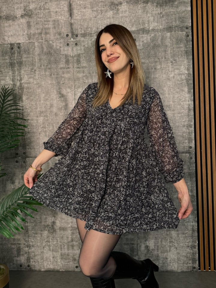 Brisa Siyah V Yaka Mini Elbise