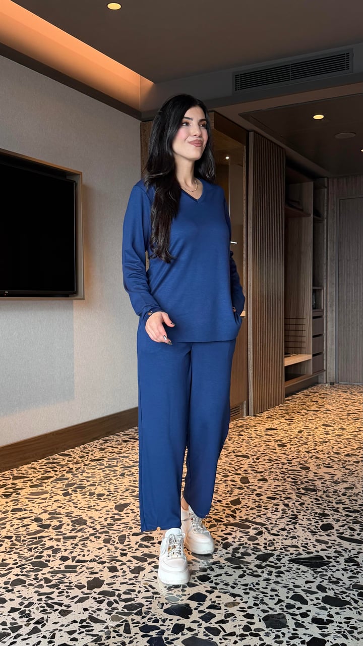 Brooke Mavi Kolu ve Paçası Çıtçıtlı İkili Takım