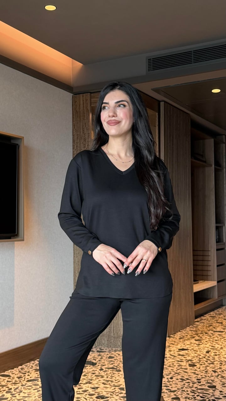 Brooke Siyah Kolu ve Paçası Çıtçıtlı İkili Takım
