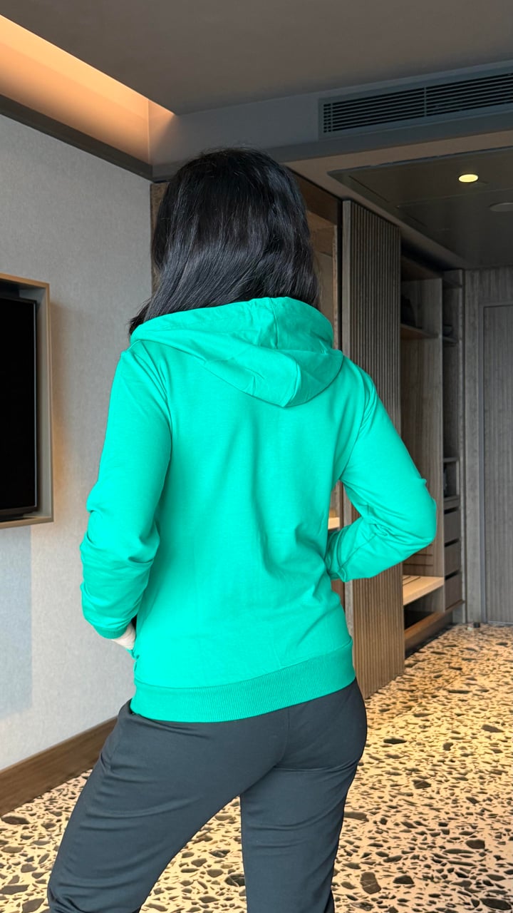 Cary Yeşil Fermuarlı Kapüşonlu Sweatshirt