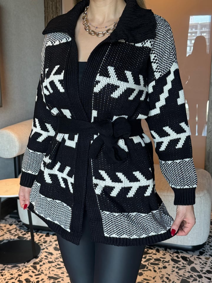 Cathy Siyah Desenli Triko Hırka