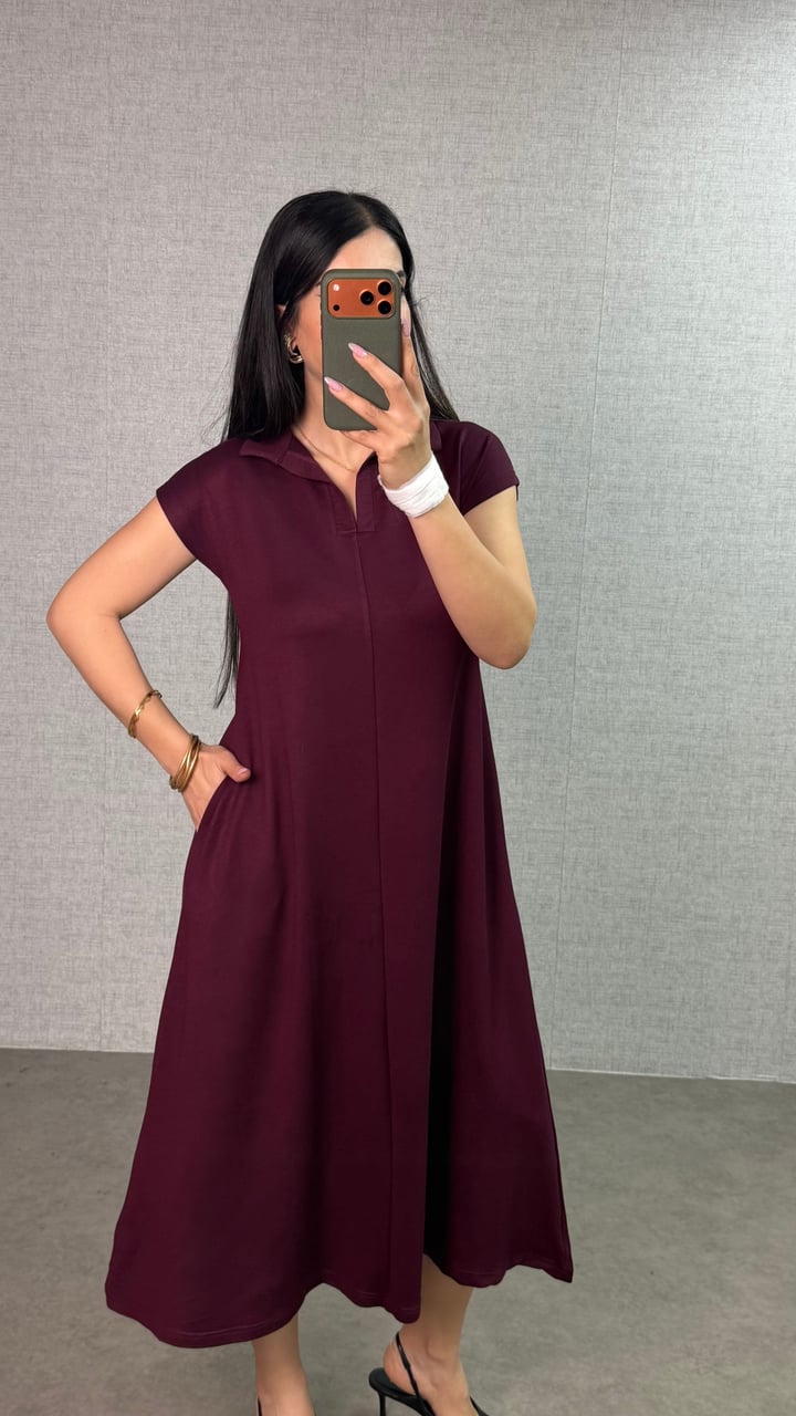 Cava Bordo Polo Yaka Salaş Elbise