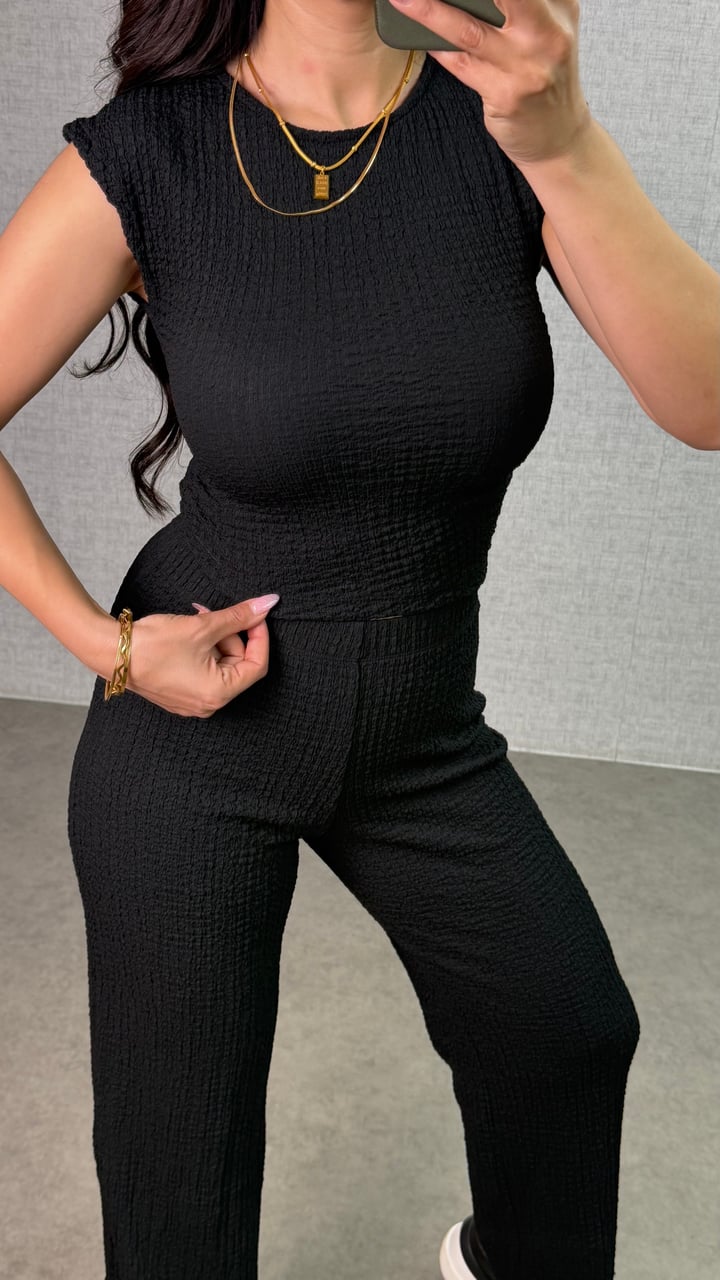 Cedy Siyah Bubble Yani Büzgülü İkili Takım