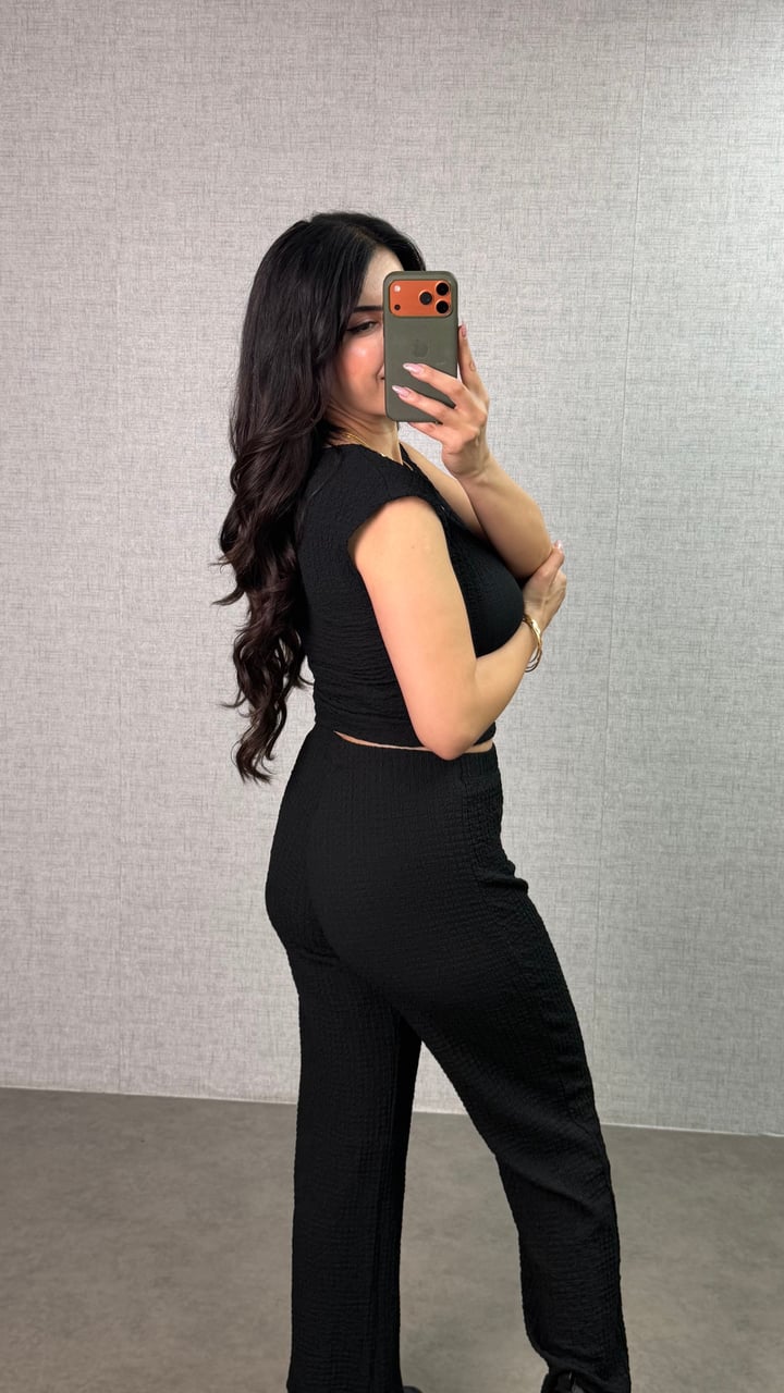 Cedy Siyah Bubble Yani Büzgülü İkili Takım