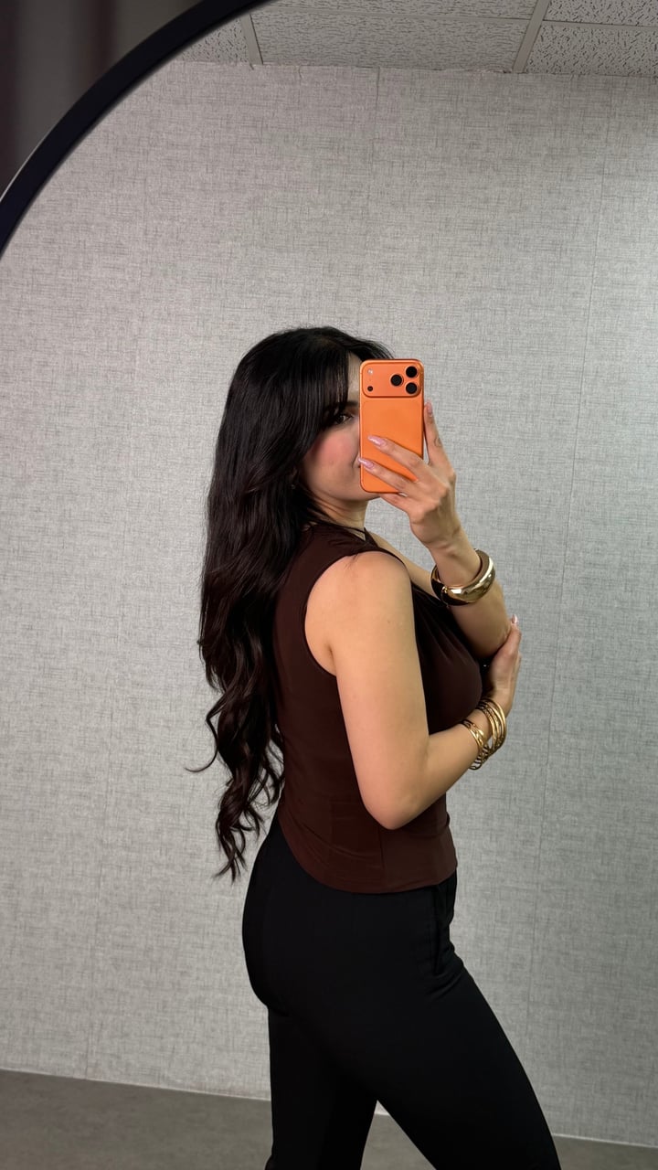 Cely Kahverengi Omuzu Tokalı Bluz
