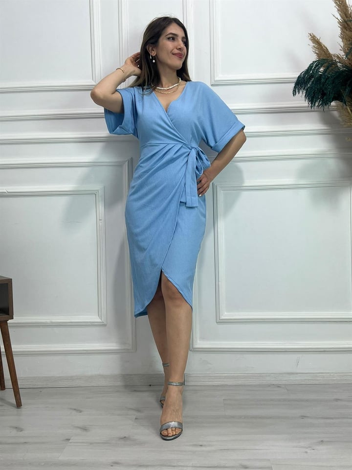Chole Marka Model Bebe Mavisi Kruvaze Elbise