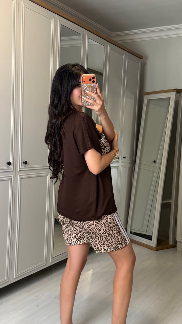 Cindy Kahverengi Leopar Şortlu İkili Takım