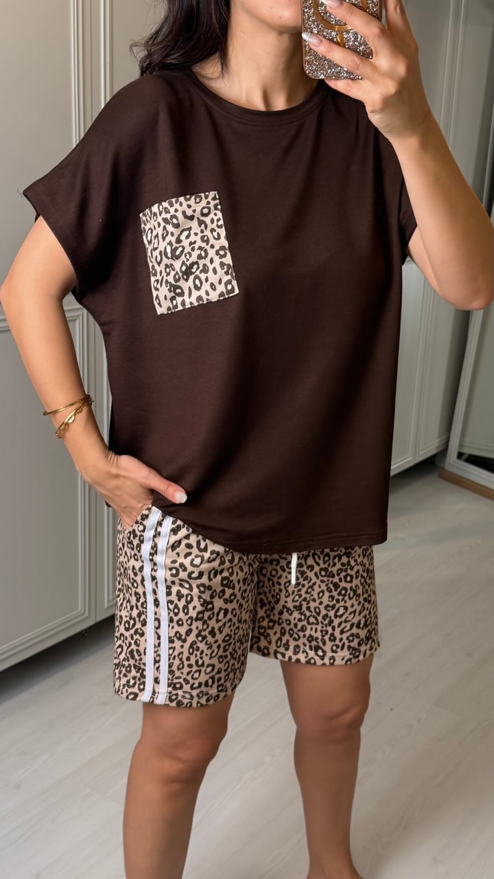 Cindy Kahverengi Leopar Şortlu İkili Takım
