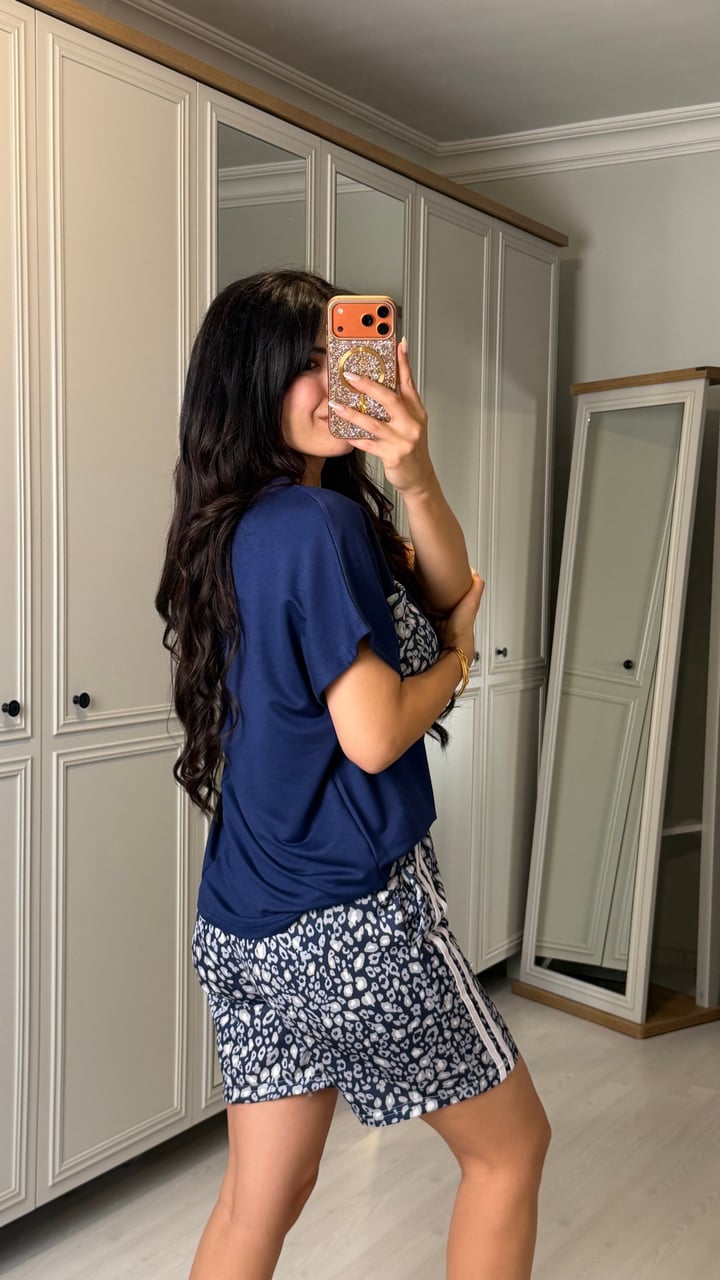 Cindy Lacivert Leopar Şortlu İkili Takım