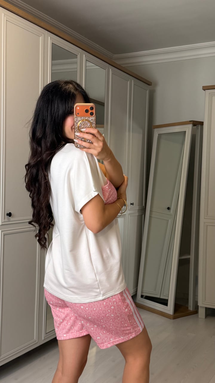 Cindy Pembe Leopar Şortlu İkili Takım